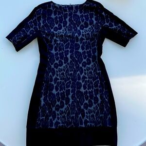 Snake skin print black midi dress